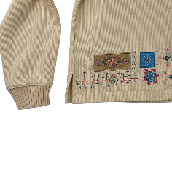 Koret Embroidered Beige Long Sleeve Top Size S With Shoulder Pads New Grannycore - Picture 3 of 10